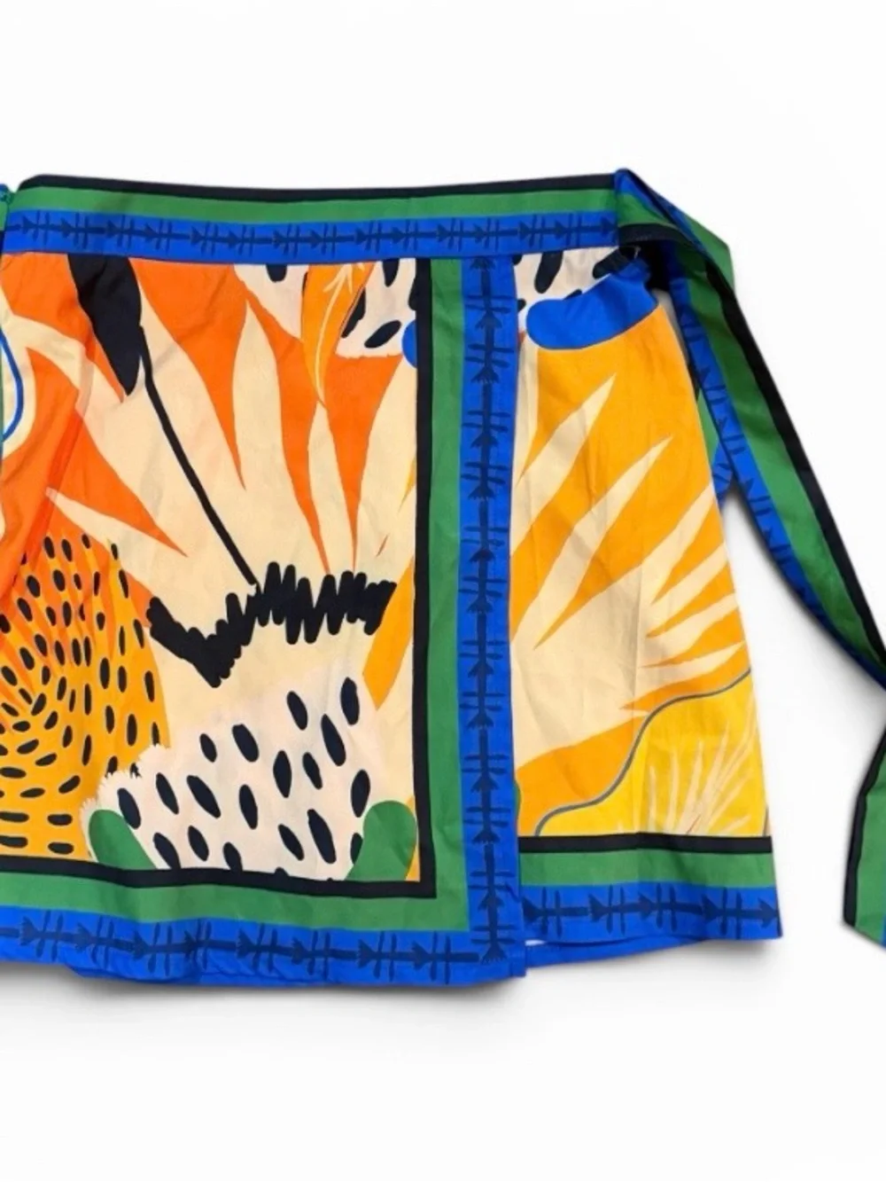 Tropical Print Wrap Mini Skirt with Blue & Green Trim